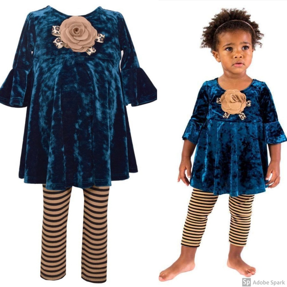 Bonnie Jean Teal Velvet Tunic Legging Set Two Piece Outfit‎ NWT